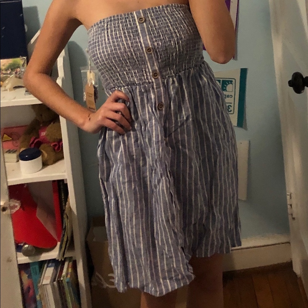 blue and white long dress